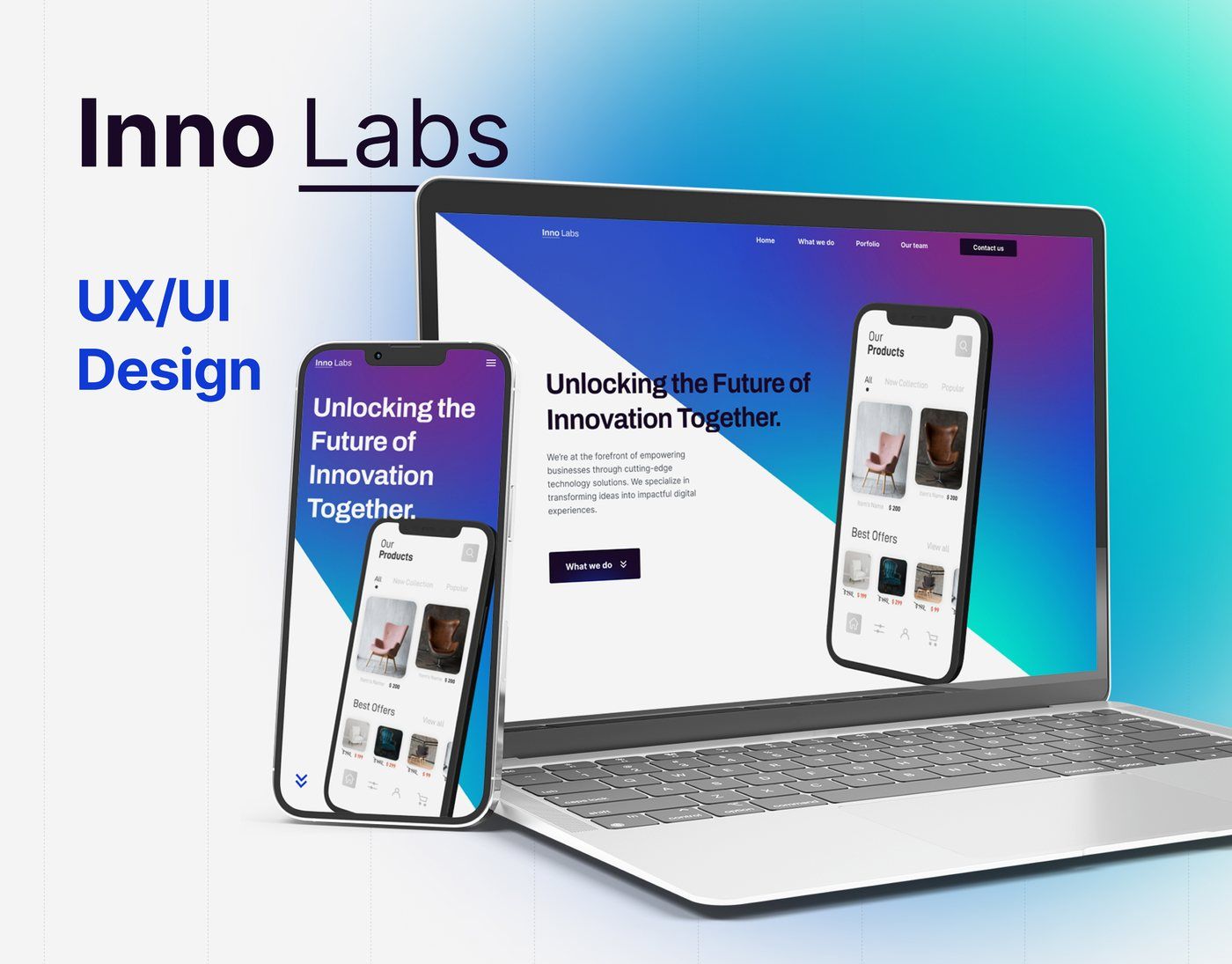 Site da Inno Labs em mockup de notebook e celular
